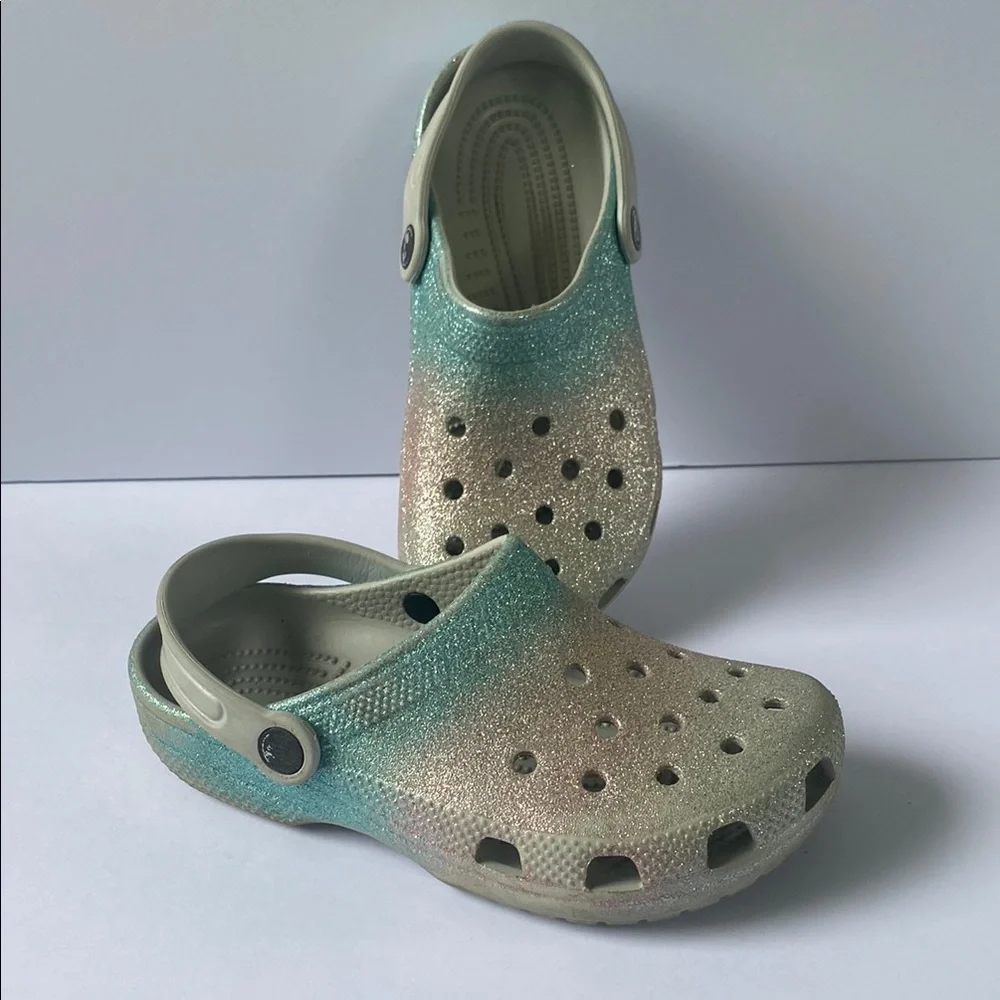 CROCS Gold and Green Water Shoes with Perforated Design - Picture 2 of 8